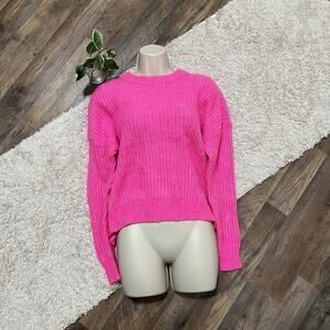 Aerie Size XS Oversized Vibrant Hot Pink Wool Blend Crewneck Pullover Sweater